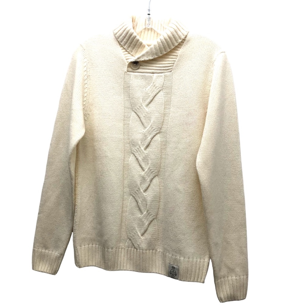 XIOS Long Sleeve Cable Knit Shawl Collar Pullover Sweater Men's Size S Cream